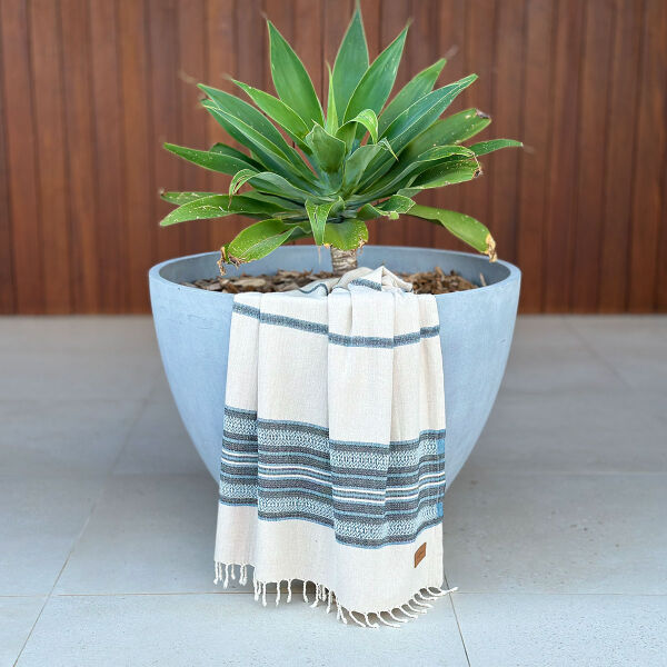 Hamamdoek Coconut Beige - Petrol