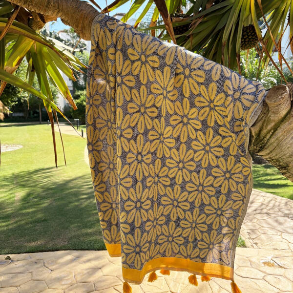 Fouta Daisy Yellow - Dark Blue